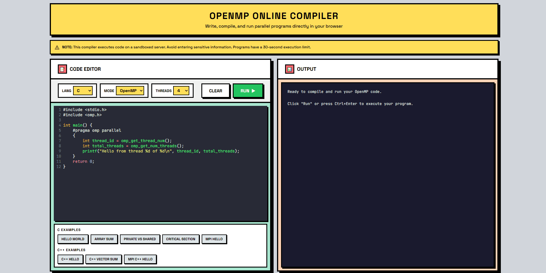 Online OpenMP Compiler interface